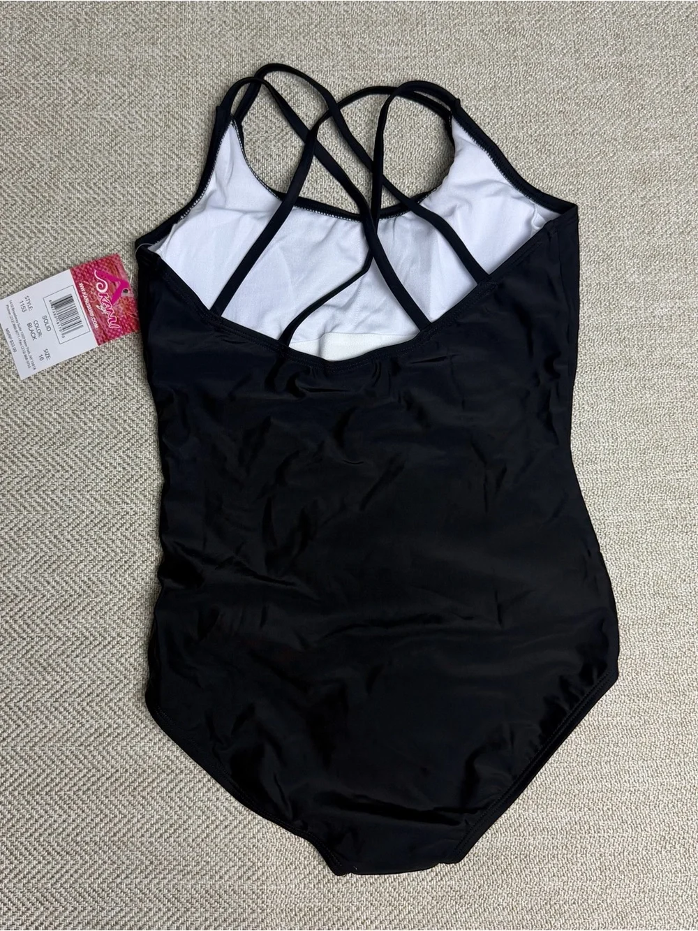 New Kanu Girls' Black Crisscross Back One-Piece Swimsuit size 16